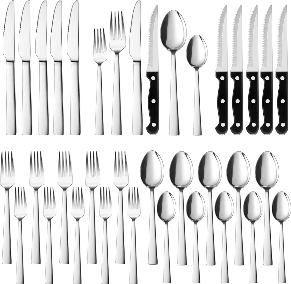 Elegante Bestekset - Roestvrij staal - Geschikt voor 6 Personen - 36 Delen - Zilverkleurig