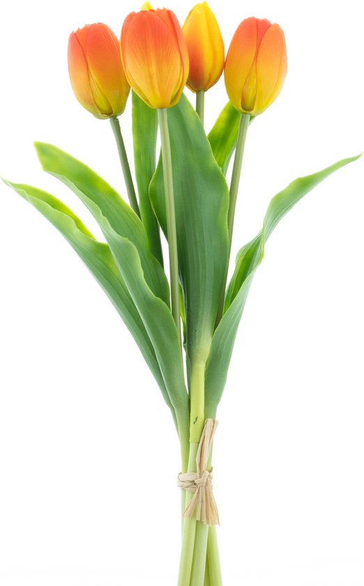 Exceptionnellement fines - Bouquet de tulipes artificielles Holland Sally X5 orange 3...