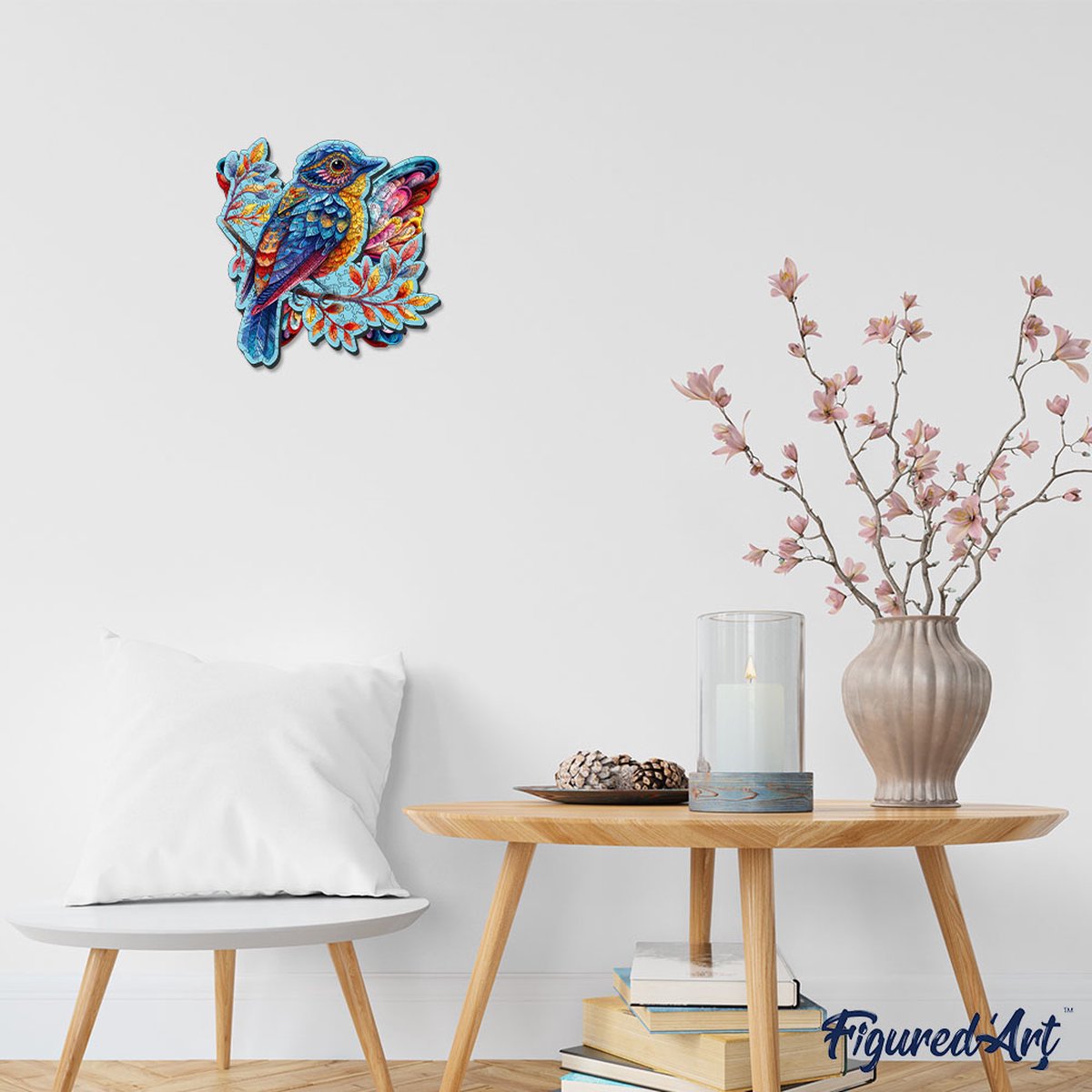 Figured'Art Houten Puzzel 200 Stukjes Volwassenen en Kinderen - Dieren - Blauwe Vogel op de Tak - Uniek Design 31,2x32 cm met Premium Houten Doos, Perfect als Cadeau — cadeau in Spellen & Speelgoed - foto 7