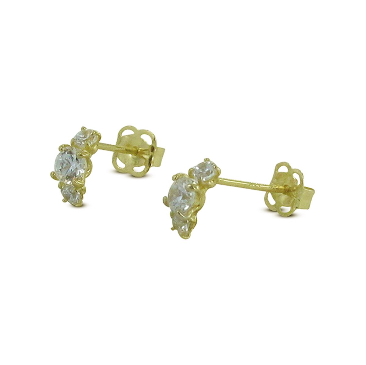 New Bling 121101598 14 Karaat Gouden oorstekers - 3 zirkonia 2 en 3 mm - lengte 7 mm - geelgoudkleurig
