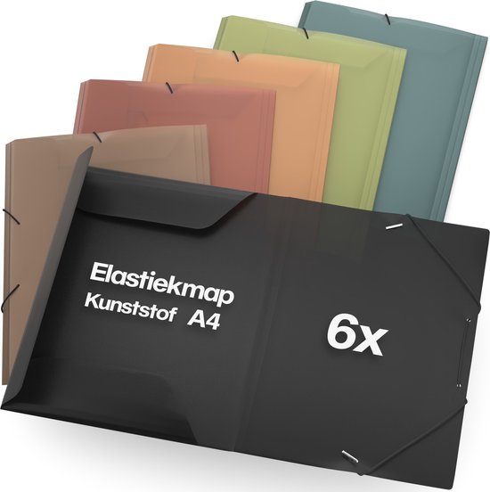 ACROPAQ - 6 x Elastomap A4 – Documentenmap met elastiek – Rugbreedte 2,5 cm – PP – Voor kinderen, jongens & meisjes – Water – Elastomap school