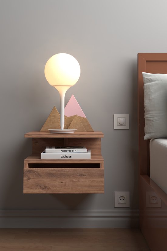 Nachtkastje met Klep| Nachkast| Modern| Stijlvol| Functioneel| Maat 40x33.5x30.5 cm | Licht Walnoot
