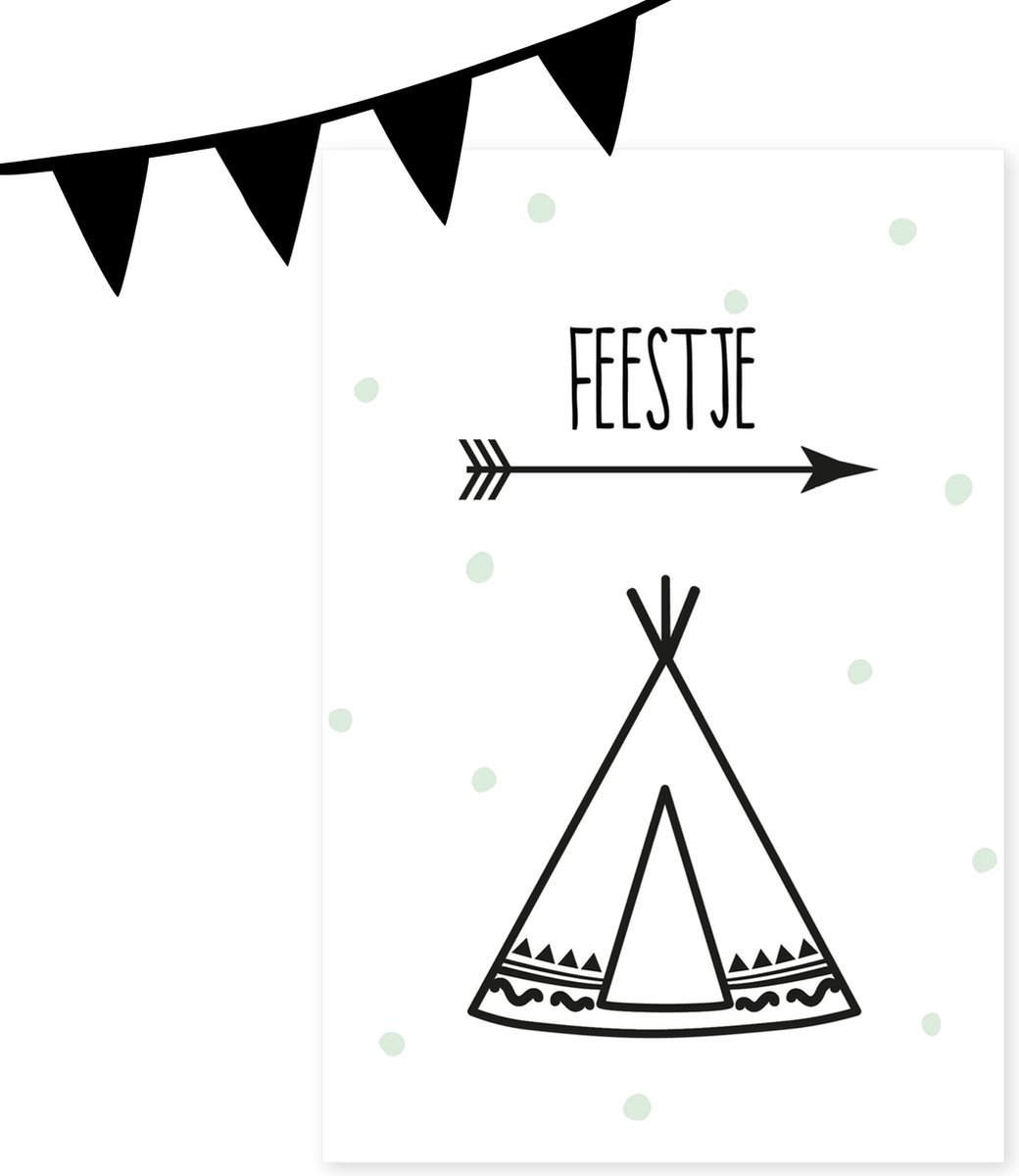 Set luxe uitnodigingen - Tipi feest | 10 grote Uitnodigingen inclusief envelop en leuke sluitsticker! | Uitnodiging kinderfeestje | Planet Puk