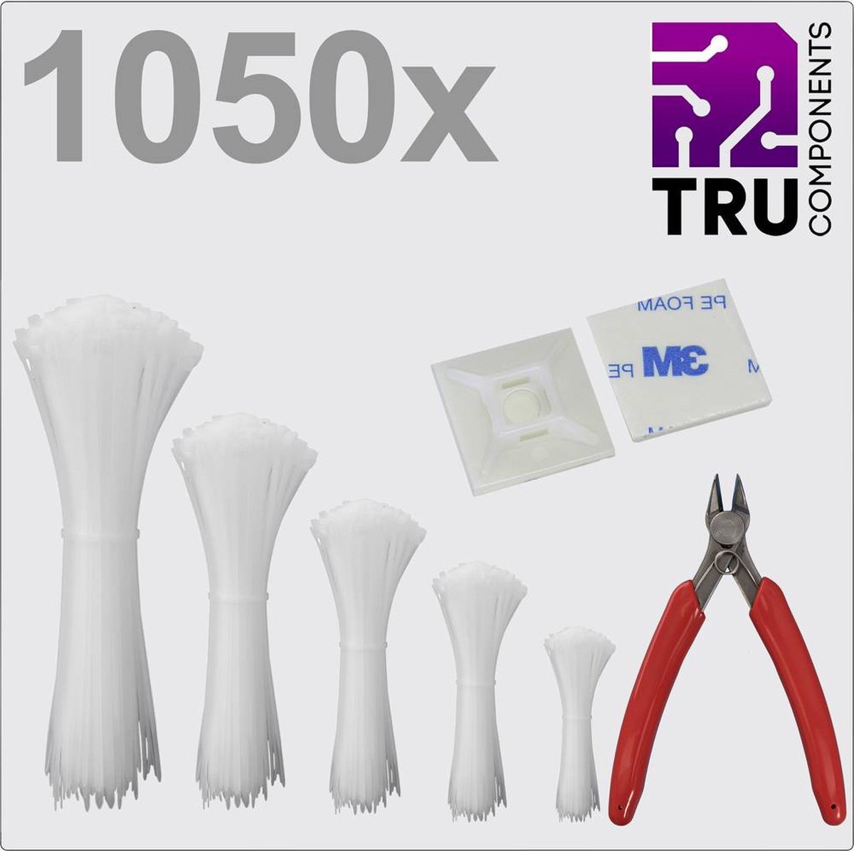TRU COMPONENTS TC-13377616 T24CA115 Kabelbinder Wit UV-gestabiliseerd 1050 stuk(s)