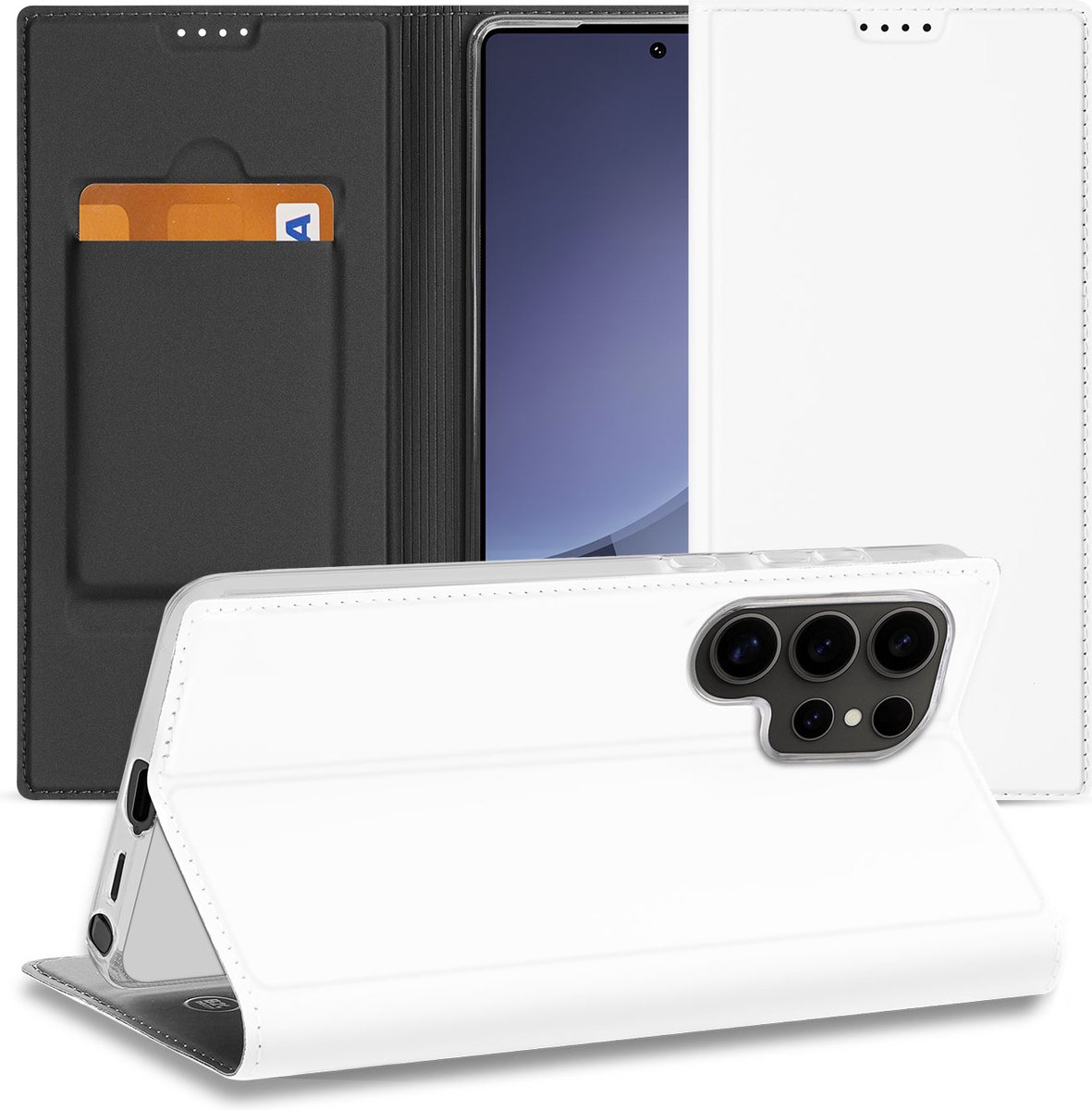 Standcase Hoesje voor Stand Case Hoesje Samsung Galaxy S25 Ultra Wit met Pashouder