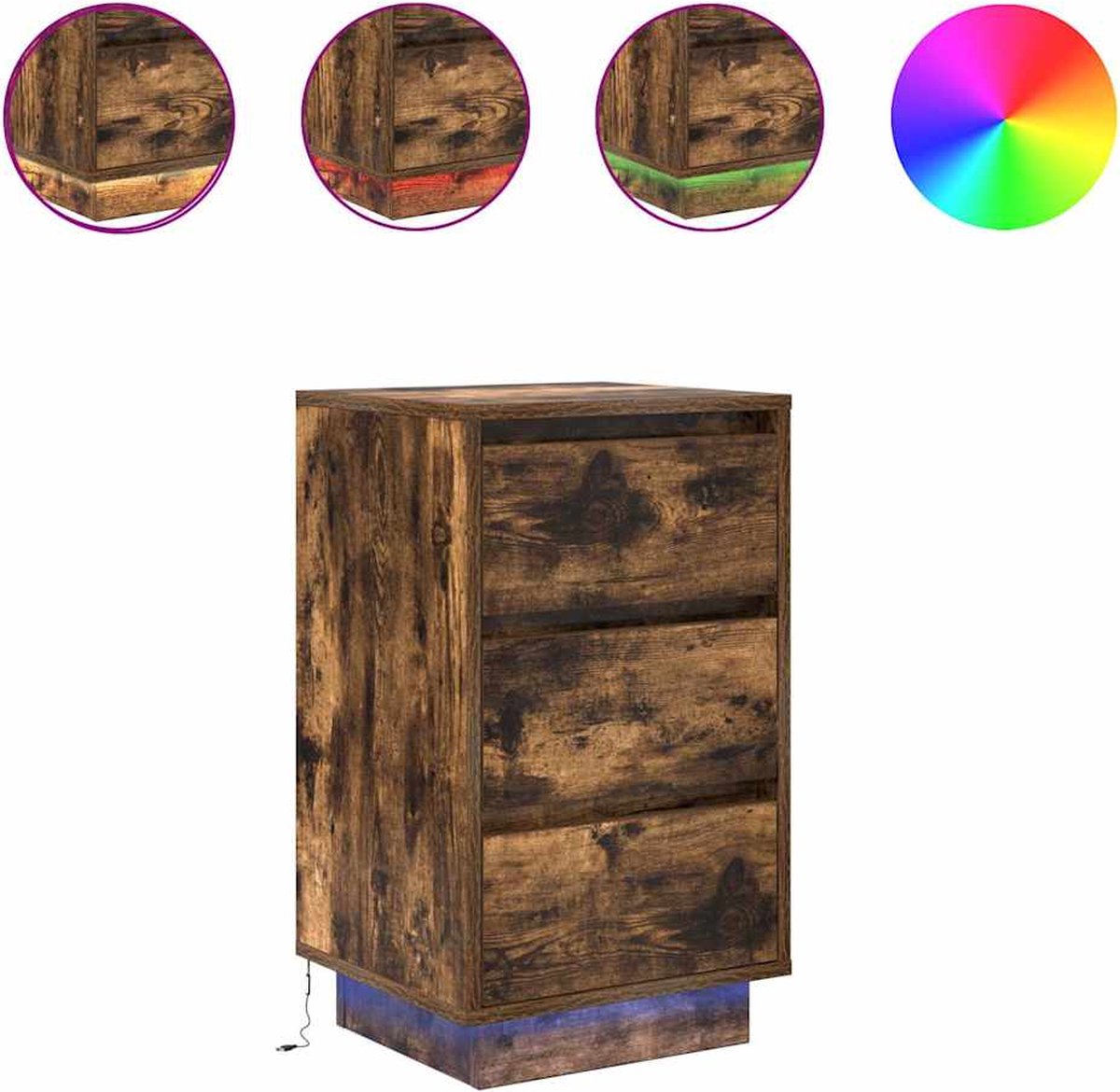 vidaXL Nachtkastje - met - LED-verlichting - 38x34x65cm - gerookt - eikenkleurig gerookt eiken
