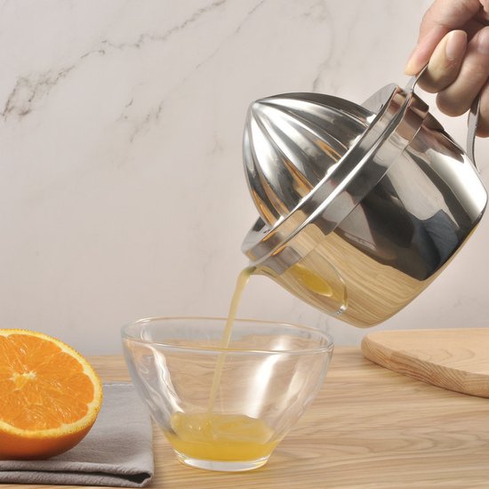 Fruitpers handmatig - Sinaasappelpers - Citroenpers - citroen pers - citroenknijper - 304 RVS - Limoenpers - Handmatige Citroenpers - Lemon squeezer - Citrusknijper - Fruitpers - Sinaasappelpers - 15.5*11.5*7 cm - Zilver - met twee accessoires van Merkloos — afbeelding 3