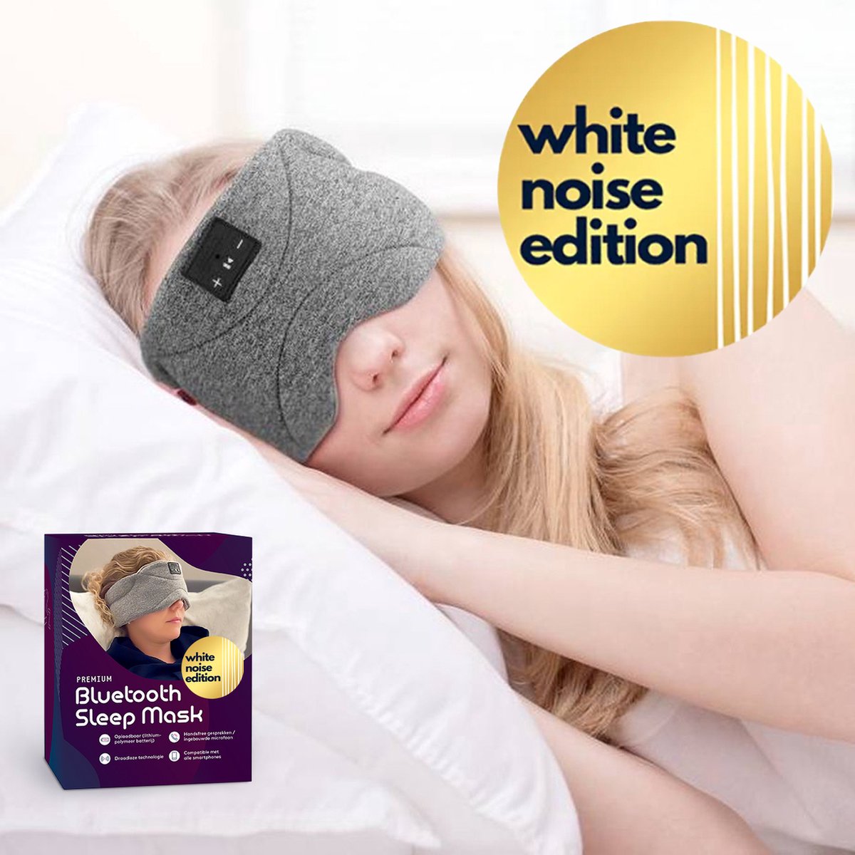Bol.com Premium Bluetooth Slaapmasker - 'White Noise' edition (limited) - 20 'ingebouwde' white noise geluiden (gebruik ook zond... aanbieding