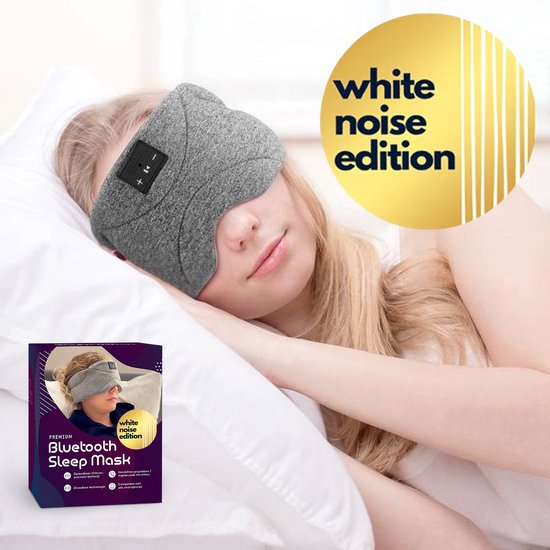 Premium Bluetooth Slaapmasker - 'White Noise' edition (limited) - 20 'ingebouwde' white noise geluiden (gebruik ook zonder Bluetooth/smartphone - 100% verduisterend - Ultraplatte 'spons speakers' (perfect voor zijslapers) - Koel en ademend materiaal