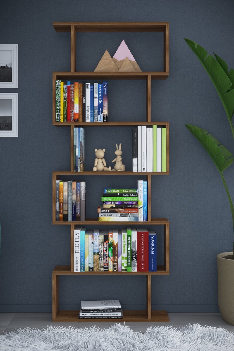 Boekenkast| Opbergkast| Rechthoekige Open Vakken|6 lagen| Donkere Walnoot| 180x70x20 cm