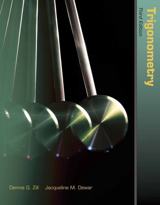 Boekhoes: 'Trigonometry Third Edition' met een Newton's wieg in de schijnwerpers.