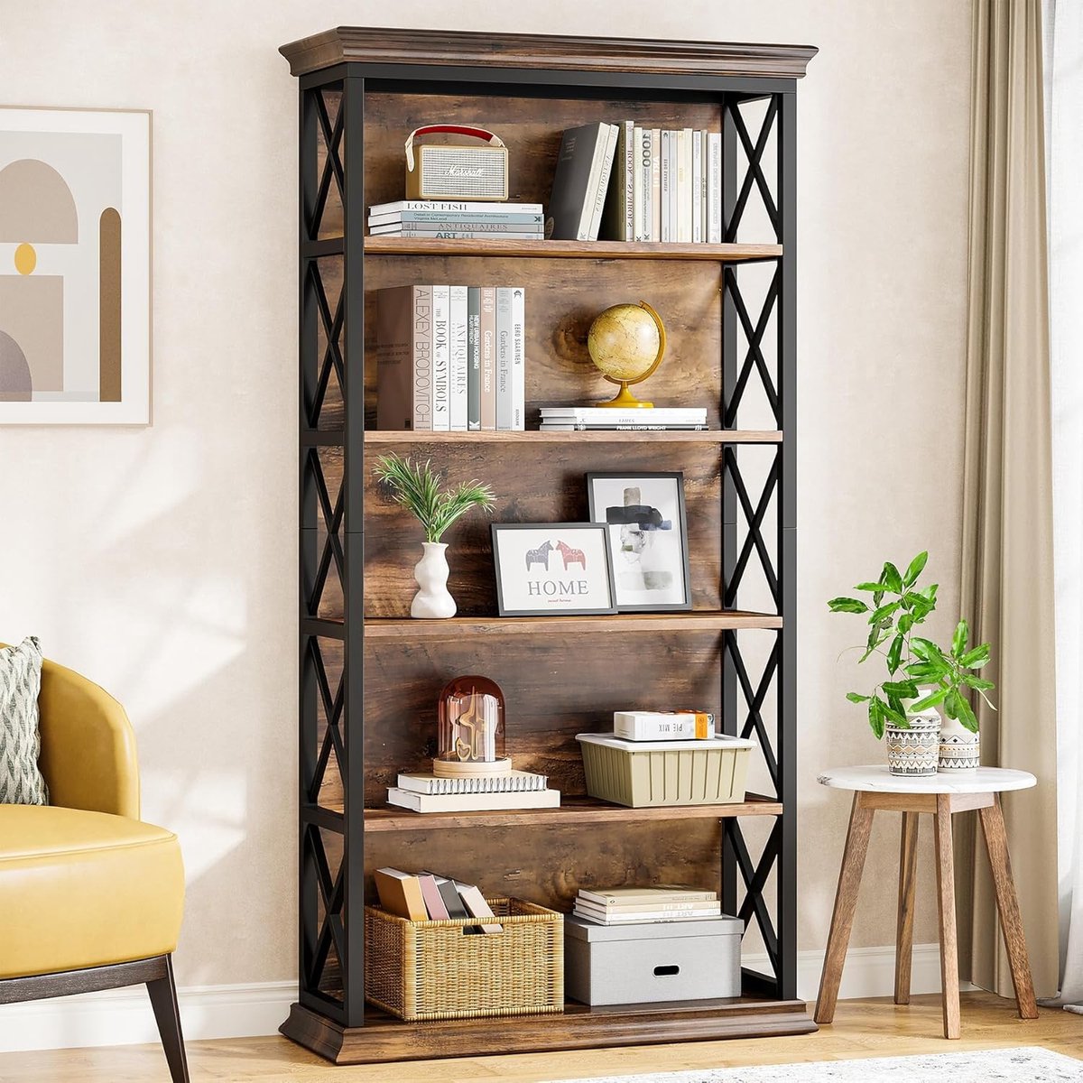 Tribesigns Boekenrek - Boekenkast Industrieel - 5 Lagen - Hout/Metaal - Bruin/Zwart - 80 x 30 x 180cm - voor Woonkamer, Studeerkamer, Kantoor