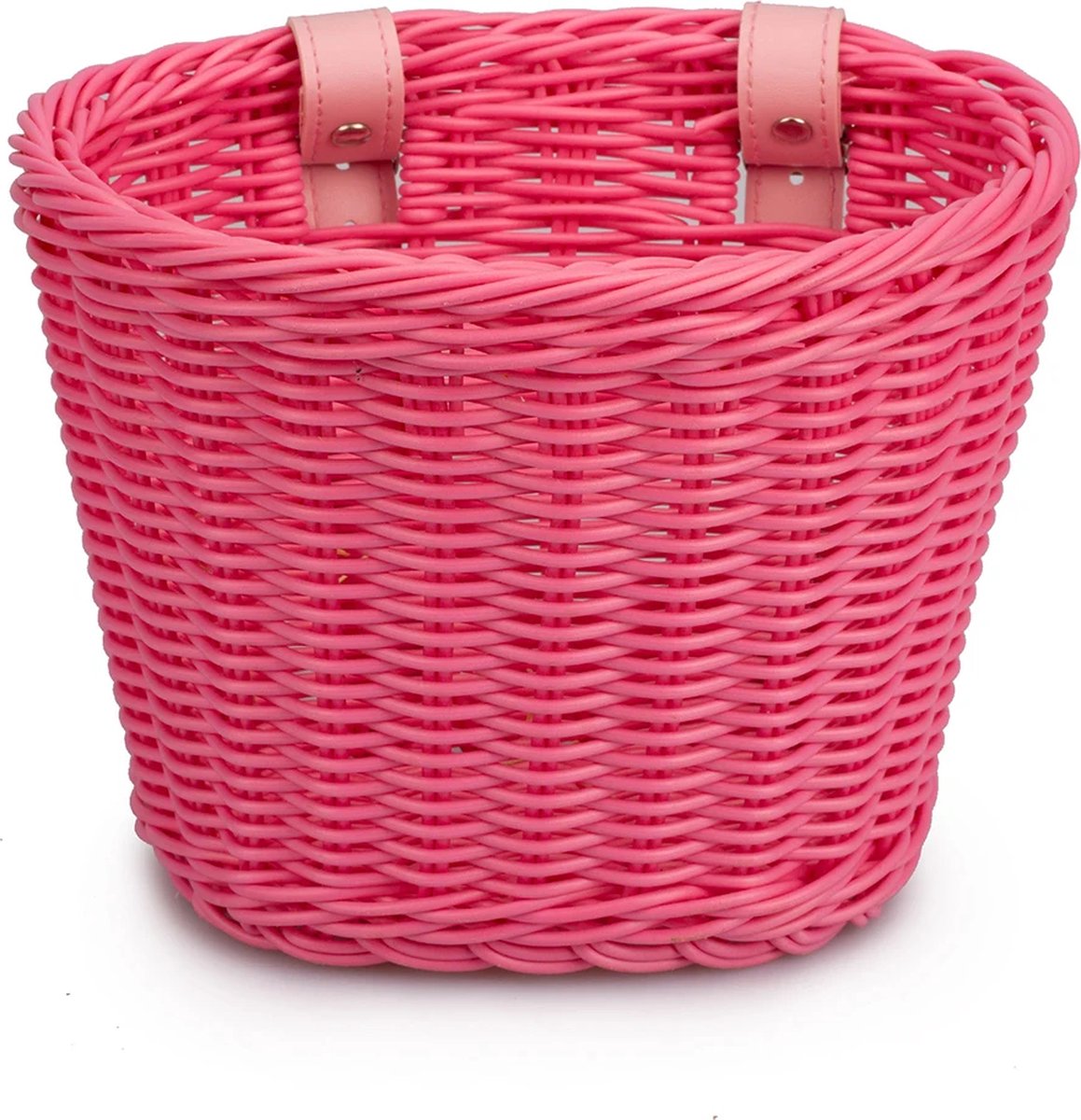 Mandje kinderfiets loopfiets - gevlochten - kunststof rotan riet - verstelbare bandjes - roze