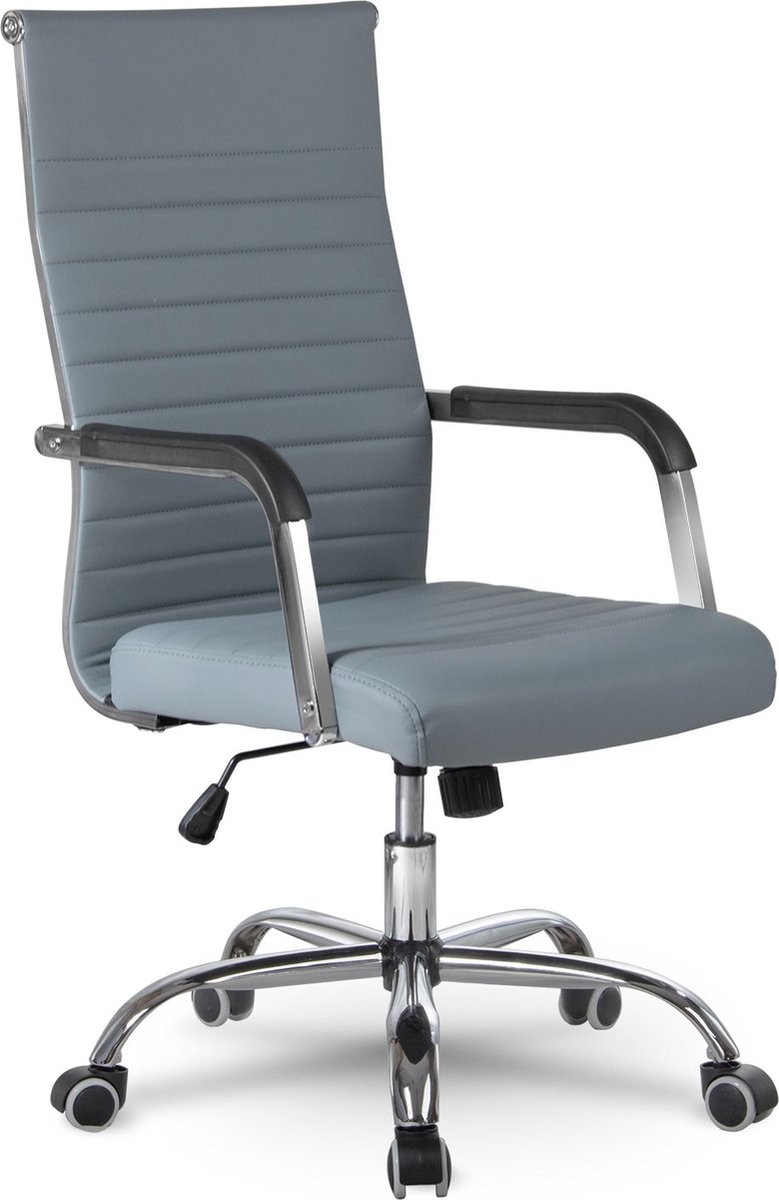 Sofotel Boston - Bureaustoel - Modern Design - Grijs Eco-leder - Chromen Elementen