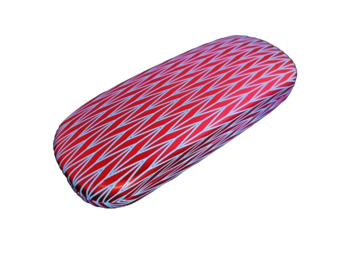 NTB Luxe Brillenkoker – Hardcase – Rood met Blauwe Zigzagprint – afmeting: 16 x 6 x 3.5 cm.