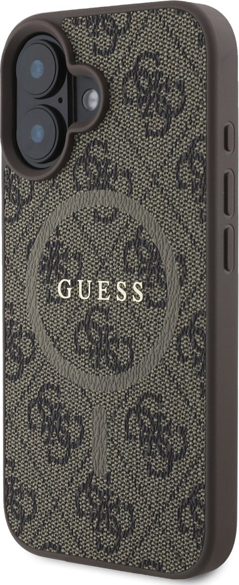 Guess 4G Ring Classic Logo hoesje - Compatibel met MagSafe - geschikt voor iPhone 16 - Bruin