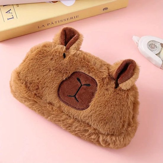 Creasowl® - Capybara - pluche etui, Capibara pluche pennenzakje voor meisjes, pluche etui met ritssluiting, Draagbare make-up zak, Zachte pluche opberg etui, Schattige capybara opbergtas, potloodhouder, pencil case, schoolbenodigheden, teken etui