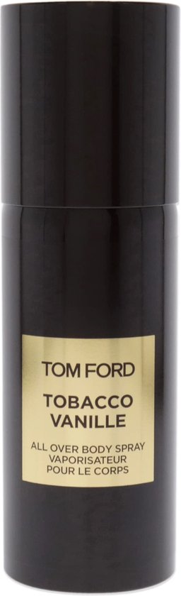 Zwarte spuitbus met gouden etiket: TOM FORD TOBACCO VANILLE ALL OVER BODY SPRAY.