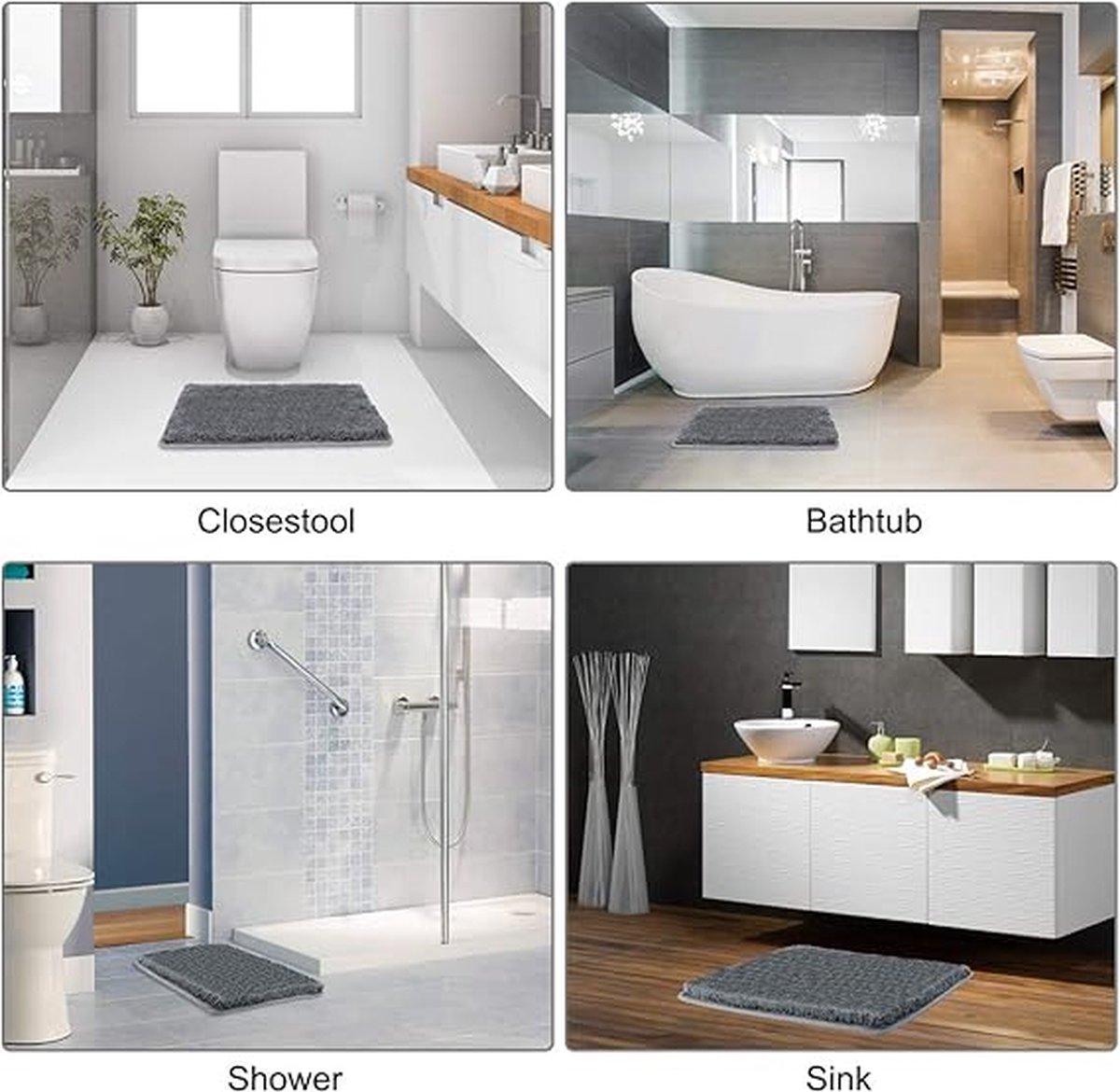 Karma - Badkamer tapijt mat, antislip extra zacht en absorberend Shaggy tapijten, machinewas, perfecte pluche tapijtmatten voor bad, douche en badkamer, grijs