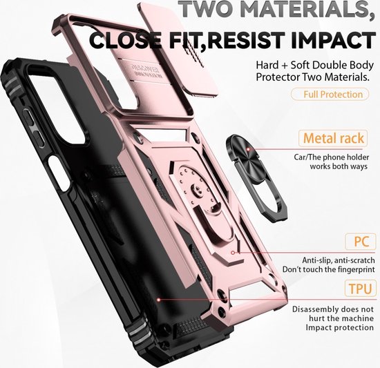 Coverup Ring Kickstand Couverture arrière avec Shield d'appareil photo adapté à la coque Samsung Galaxy A35 - Or rose