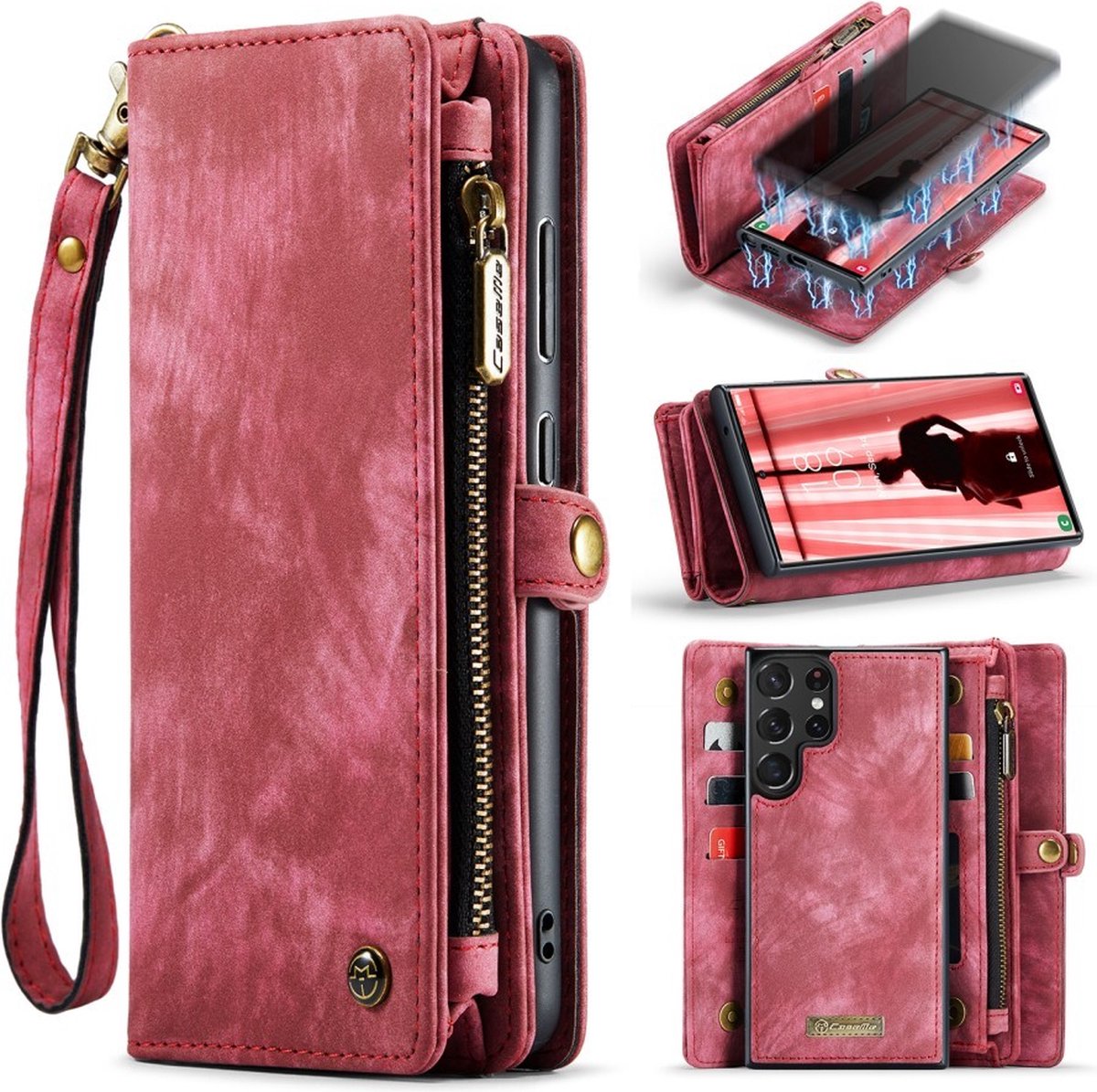 CaseMe Hoesje - Geschikt voor Samsung Galaxy S23 Ultra Hoesje - CaseMe 008 2-in-1 Book Case & Back Cover met Portemonnee - Pink
