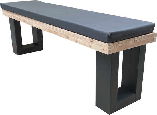 Tuinbank Met Houtlook – Zitkussen – 120 Cm – Parkbank Met Regenhoes 300 Kg Belastbaar Donkergrijs