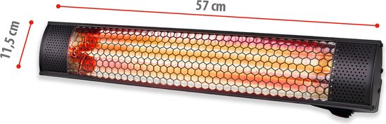 alpina Heater Terrasverwarmer met Infrarood Verwarming - Heater Elektrisch Wandmontage 2000W - Terrasverwarmer IP54 Stof- en Spuitwaterdicht - Terrasheater - 57 x 11,5 x 11 cm