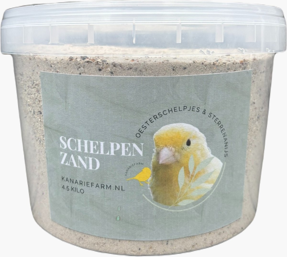 Kanariefarm-Schelpenzand- Vogelzand- Emmer schelpenzand fijn- 4,5 kilo- Emmer 4500 gram
