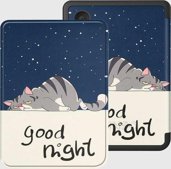 Lunso Geschikt voor Kobo Clara BW / Clara Colour hoes (6 inch) - sleepcover - Lazy Cat van Lunso — afbeelding 2