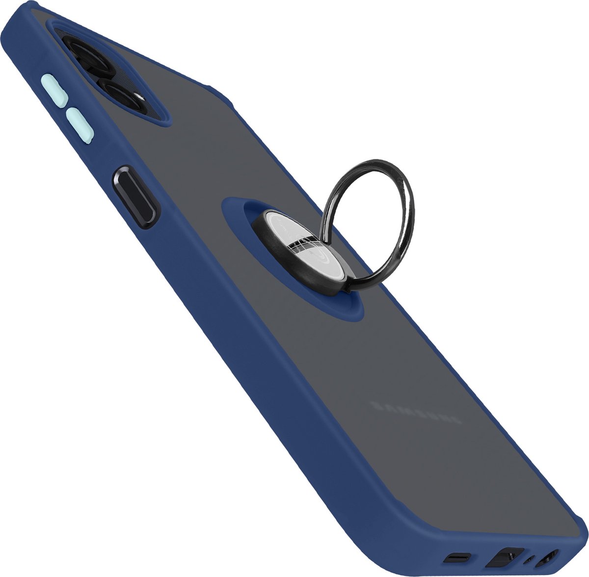 Avizar Hoesje Geschikt voor Samsung Galaxy A06 Metal Ring Video Support, Nachtblauw