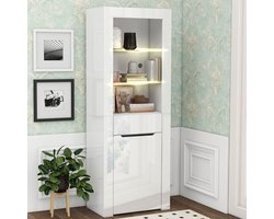 Sweiko Vitrinekast met LED verlichting, boekenkasten, archiefkasten, opbergkasten met laden en planken, wit