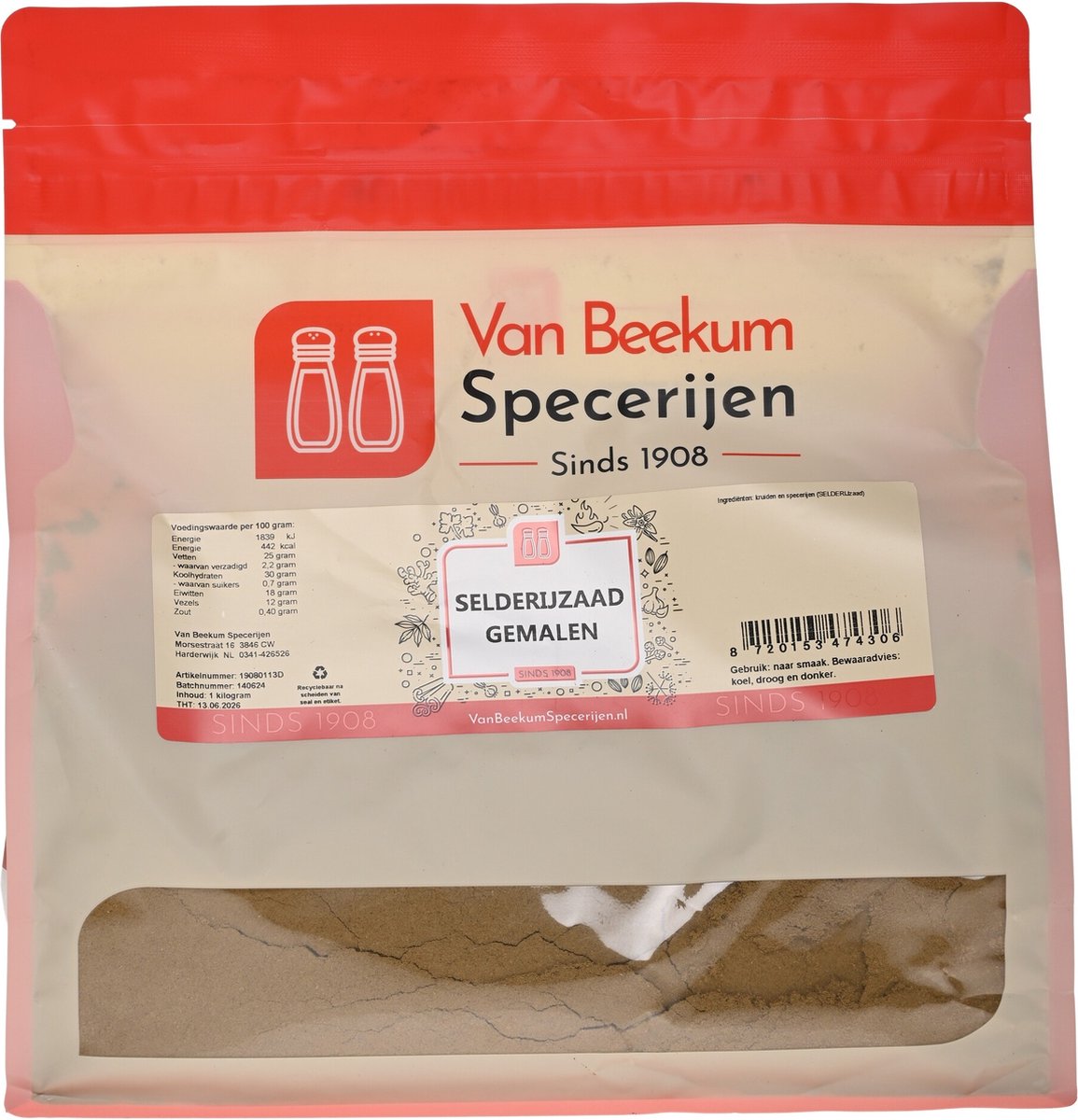 Goedkoopste Van Beekum Specerijen - Selderijzaad Gemalen - 1 kilo (hersluitbare stazak