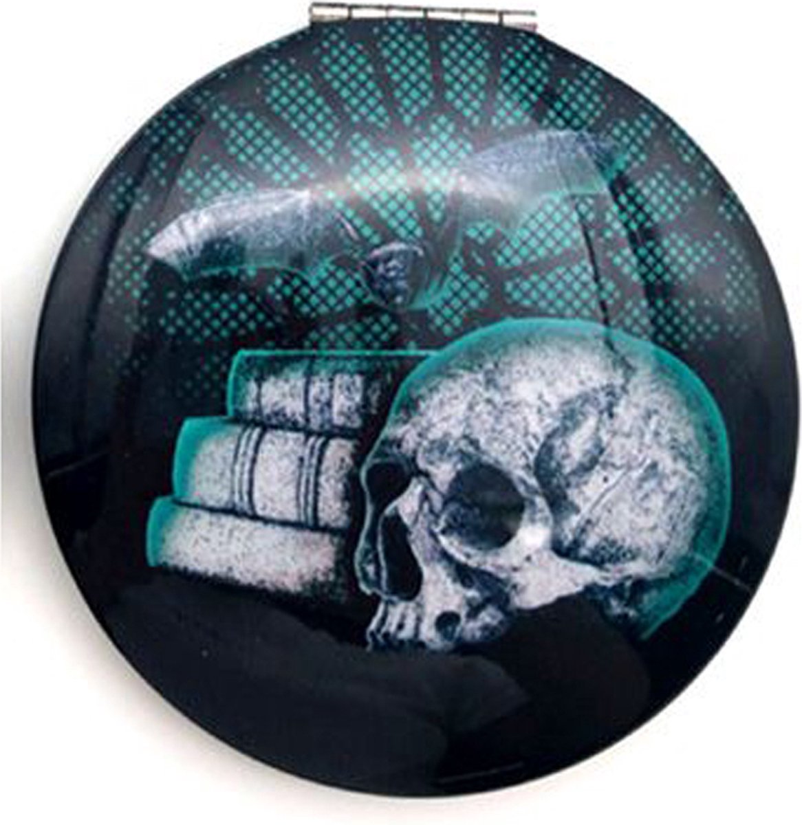 Goedkoopste Spiegeltje Make-Up Compact Klep - Gothica Skull Nocturne Groen Zijde - 6.5x6.5x1cm