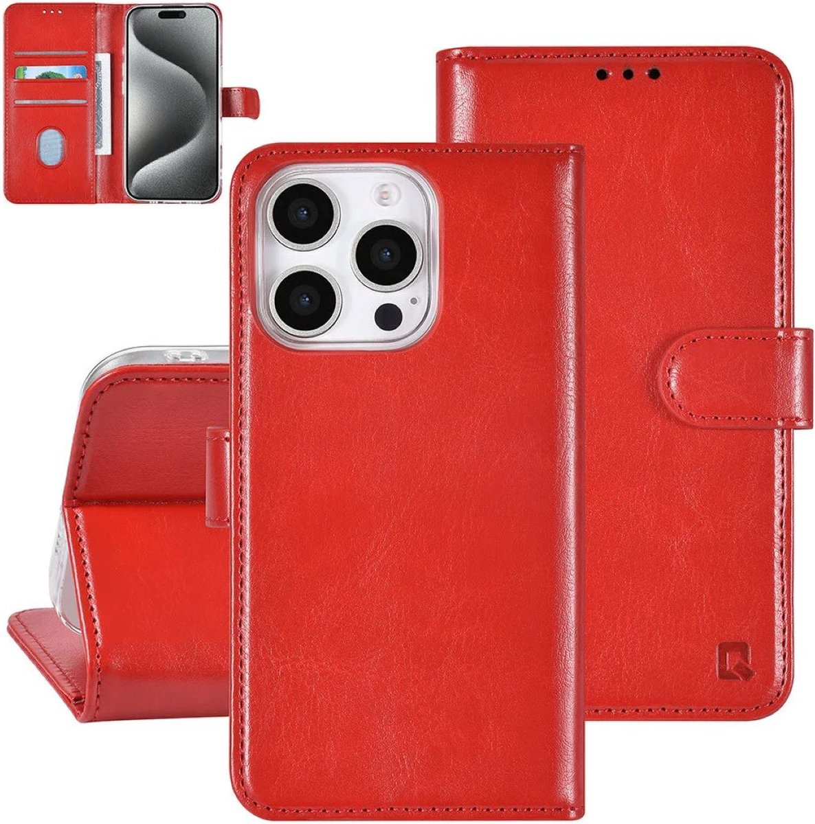 Multimedia & Accessories PU Leather Book Case Case suitable for Apple iPhone 16 Pro - Red - Wallet - With Stand - Card Holder - Card Holder - 3 Cards - Magnet Closure - Bookcase