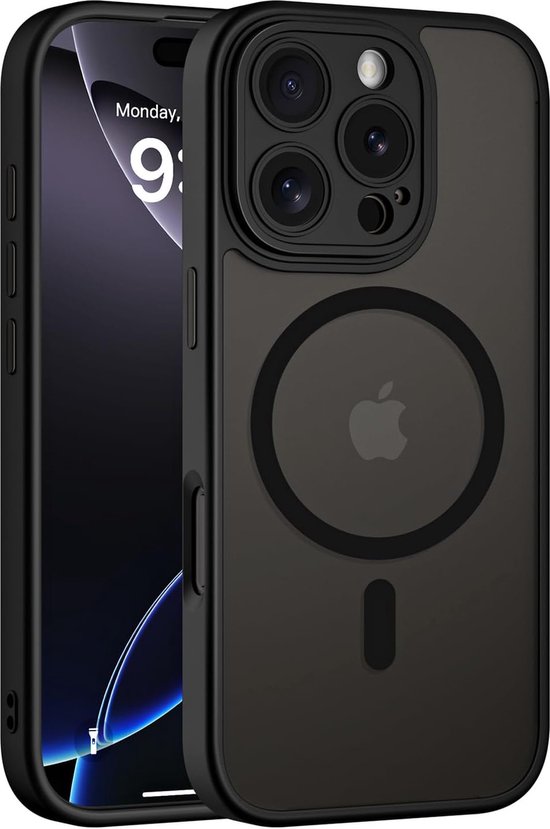 Casemania Hoesje Geschikt voor Apple iPhone 16 Pro Max - Zwart - Matte Armor Back Cover met Camera Bescherming - Telefoonhoesje Geschikt voor MagSafe - Extra Sterk