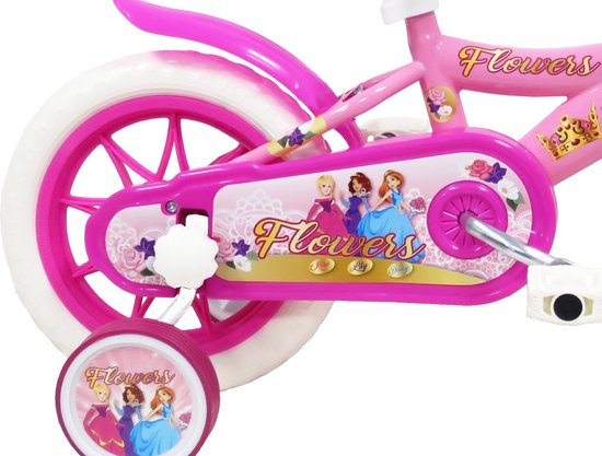 Flowers 12 inch kinderfiets roze van Merkloos — afbeelding 2