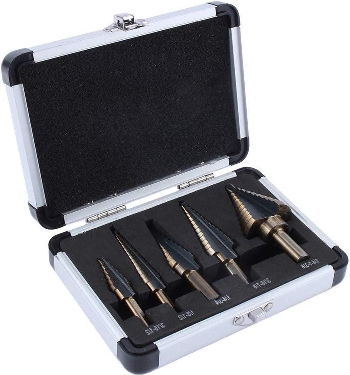 5-delige HSS stalen stapboor - Ti-booruiteinde - Bit - Stapboorset - Kobaltconusfrezen - Stapboren met aluminium behuizing - boorset - metaalbewerking