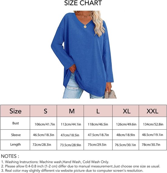 Dames T-shirts met korte mouw V-hals Zomer Loose Fit Basic Tuniek Casual Effen kleur Top Tees Blouse (blauw groot