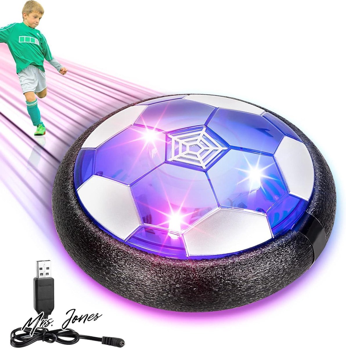 Mrs. Jones Zwevende voetbal met ledlicht voor binnen en buiten - Oplaadbaar - Kinderspeelgoed - Balspelen .
