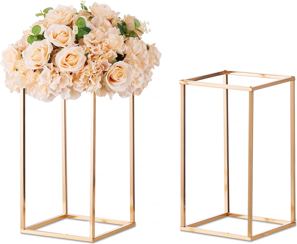 Loha-party®2 stuks Vaas goud -zuil-geometrisch metalen-tafel plank-vloer kader-bruiloft ​​decoratieve-bloemenplank -thuis evenement-feest-bruiloft -40cm-2stuks
