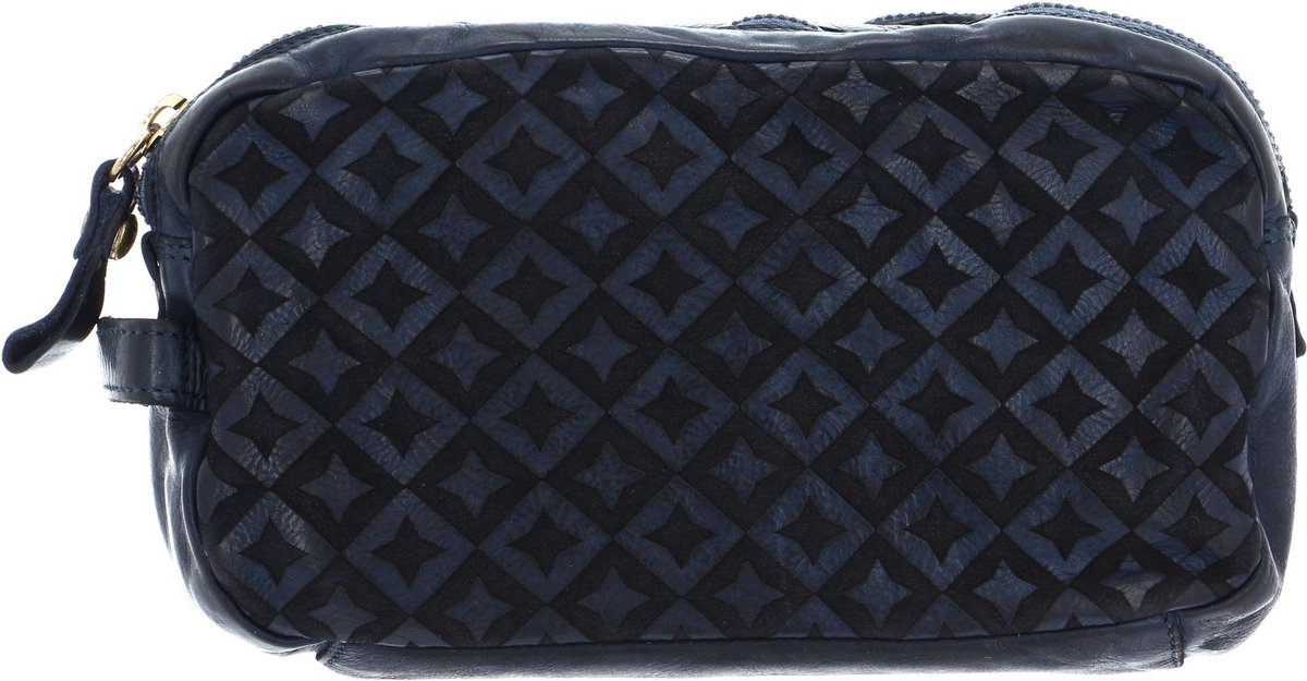 CAMPOMAGGI Leren Toilettas Beauty Bag Blu Indaco Donkerblauw