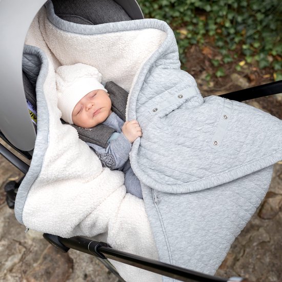 BEMINI Voetenzak - Biside 0-12m - Warme gewatteerde teddy - Mix grey van Bemini — afbeelding 3