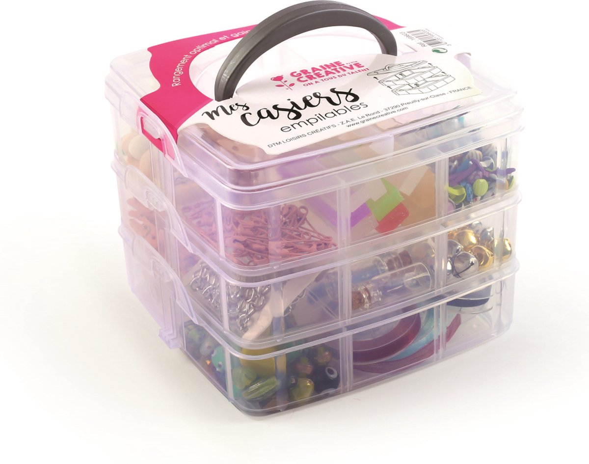 Graine Creative opbergtoren kunststof 3-laags 15x15x13 cm knutselbox.
