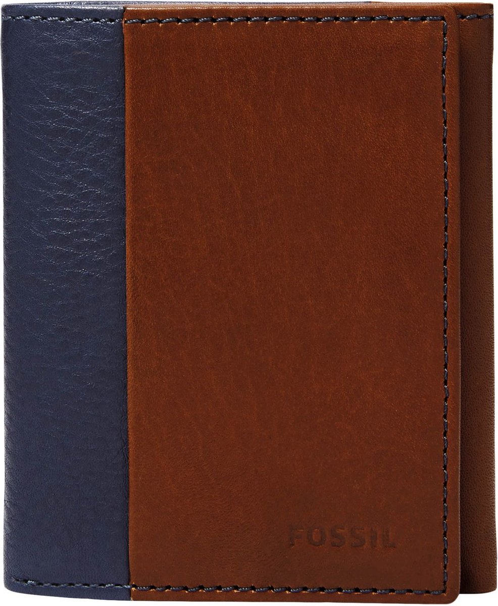 FOSSIL Portemonnee Ward Trifold Navy Blauw Bruine