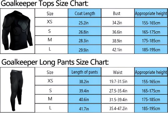 WoYoW® - Maillot et pantalon de gardien de but - Protection rembourrée - Respirant et léger - Logo personnalisé - Homme - Taille M - Manches longues Zwart