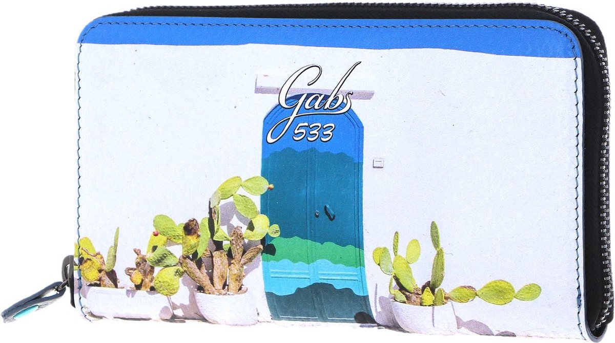 Gabs Leren Portemonnee GMONEY17 Zip Around Wallet Porta Blu Wit