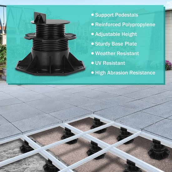Daromigo Terrassokkels, in hoogte verstelbare terrassteunen, terrasvoeten, onderbouw voor vlonderplanken, WPC, verstelbare hoogte 60-140 mm, 20 stuks