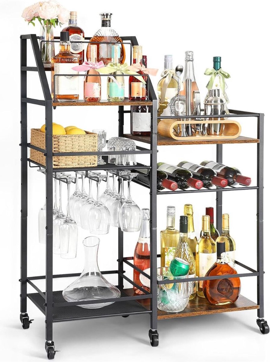 DD® Barkast - Drankkast - Barmeubel - Vinoppbevaring med Barvogn - 44x18x33cm - Zwart