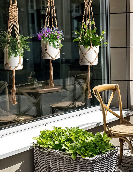Hangende Plantenbakken met Patronen - Set van 2 Macramé Plantenhangers