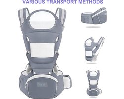 Draagzak Ergonomisch met Heupzitting, Katoenen Draagzak voor Dorsaal en Ventraal, Lichtgewicht Ademend, Verstelbare Hoofdsteun voor Baby's en Kinderen van 0 tot 48 Maanden (3,5 tot 25 kg)